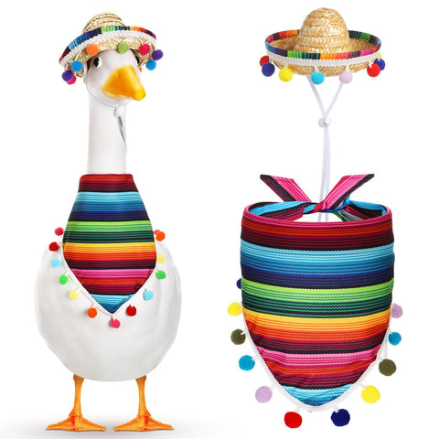Shyyween Mexican goose outfit with sombrero close-up for festive lawn decor.