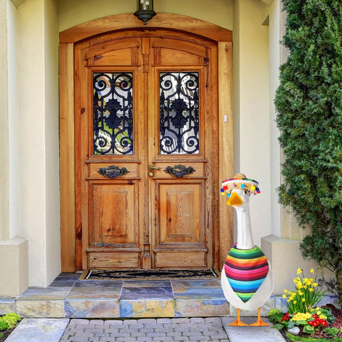 Shyyween Mexican-themed goose outfit elevates yard decor for gatherings and holidays.