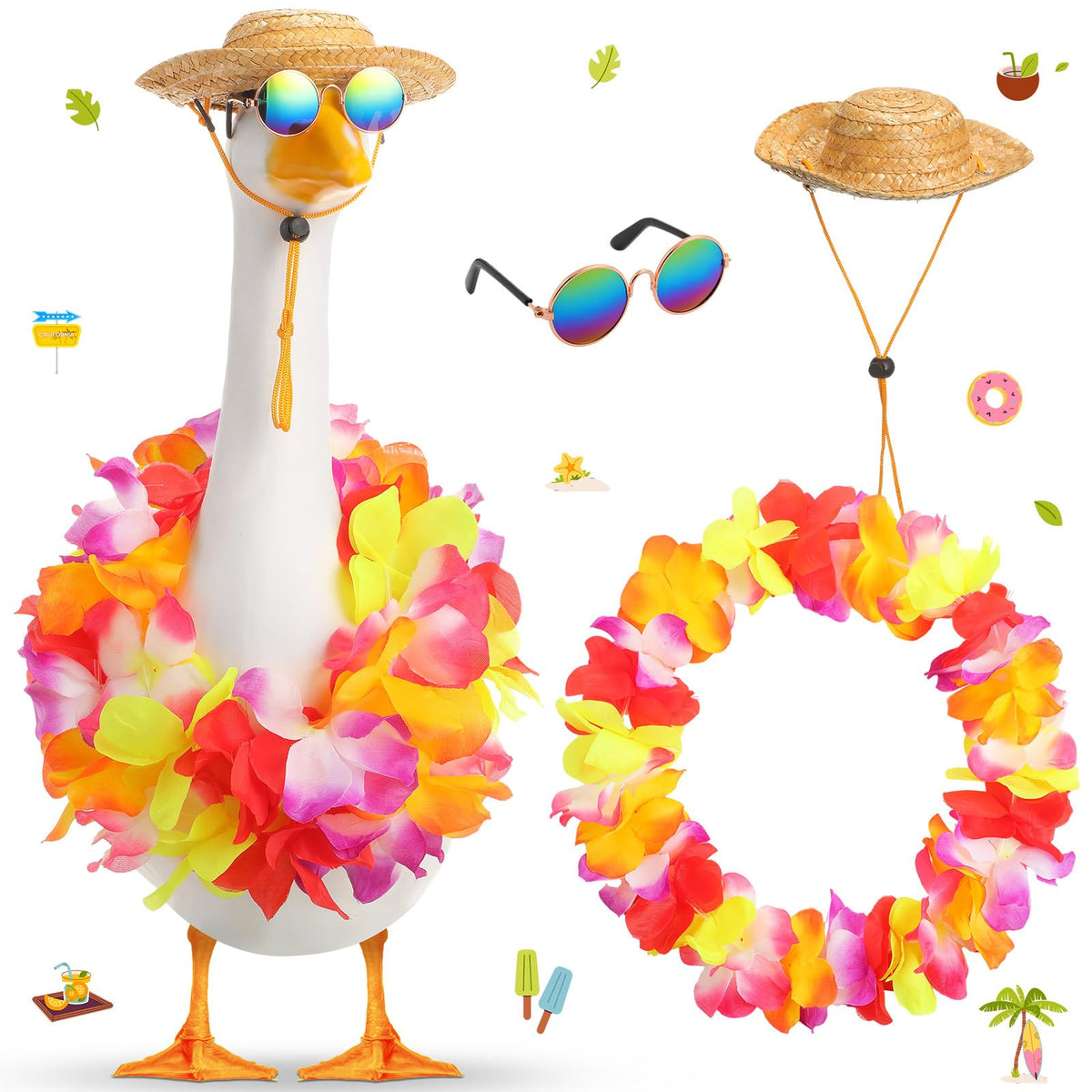 Shyyween summer goose outfit with straw hat enhances lawn statue for outdoor decor