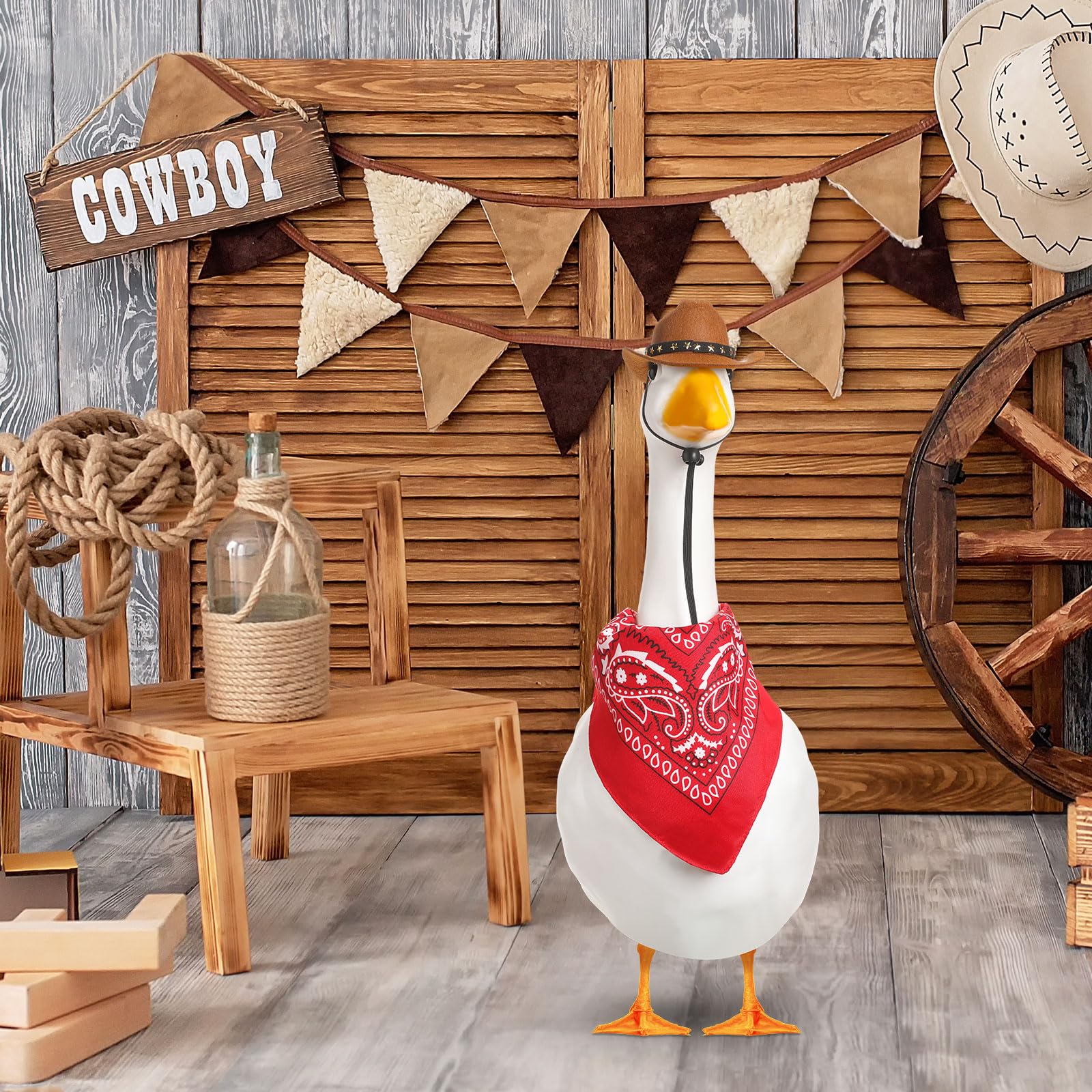 Shyyween western cowboy design on goose creates versatile lawn decor for celebrations
