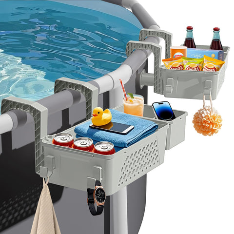 Sibada poolside storage basket duo with two baskets and cup holders beside the pool.