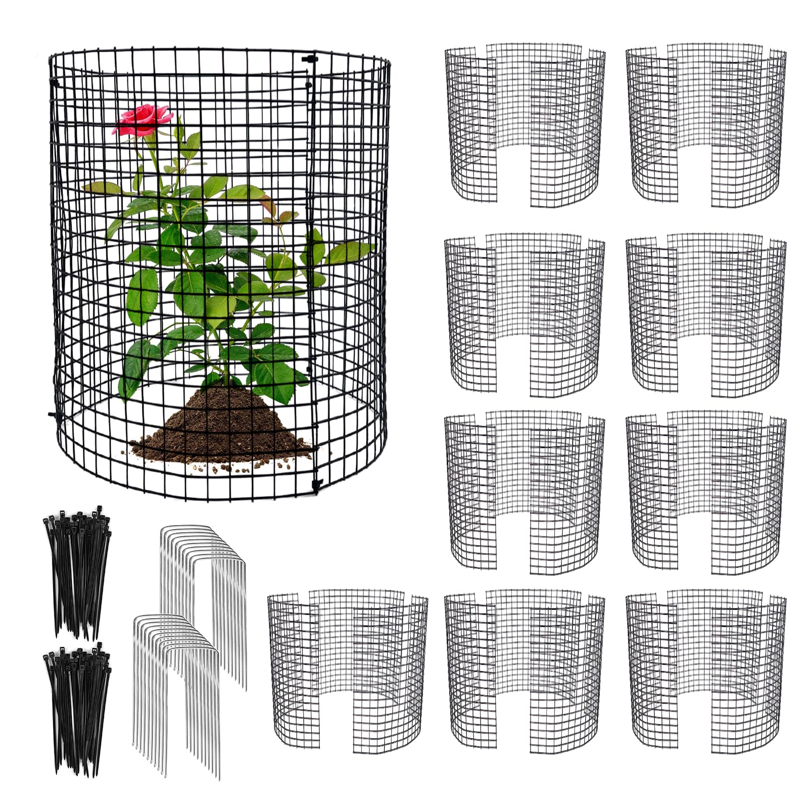 Sibosen round plant protector assembly shields seedlings from wildlife while preserving sunlight.