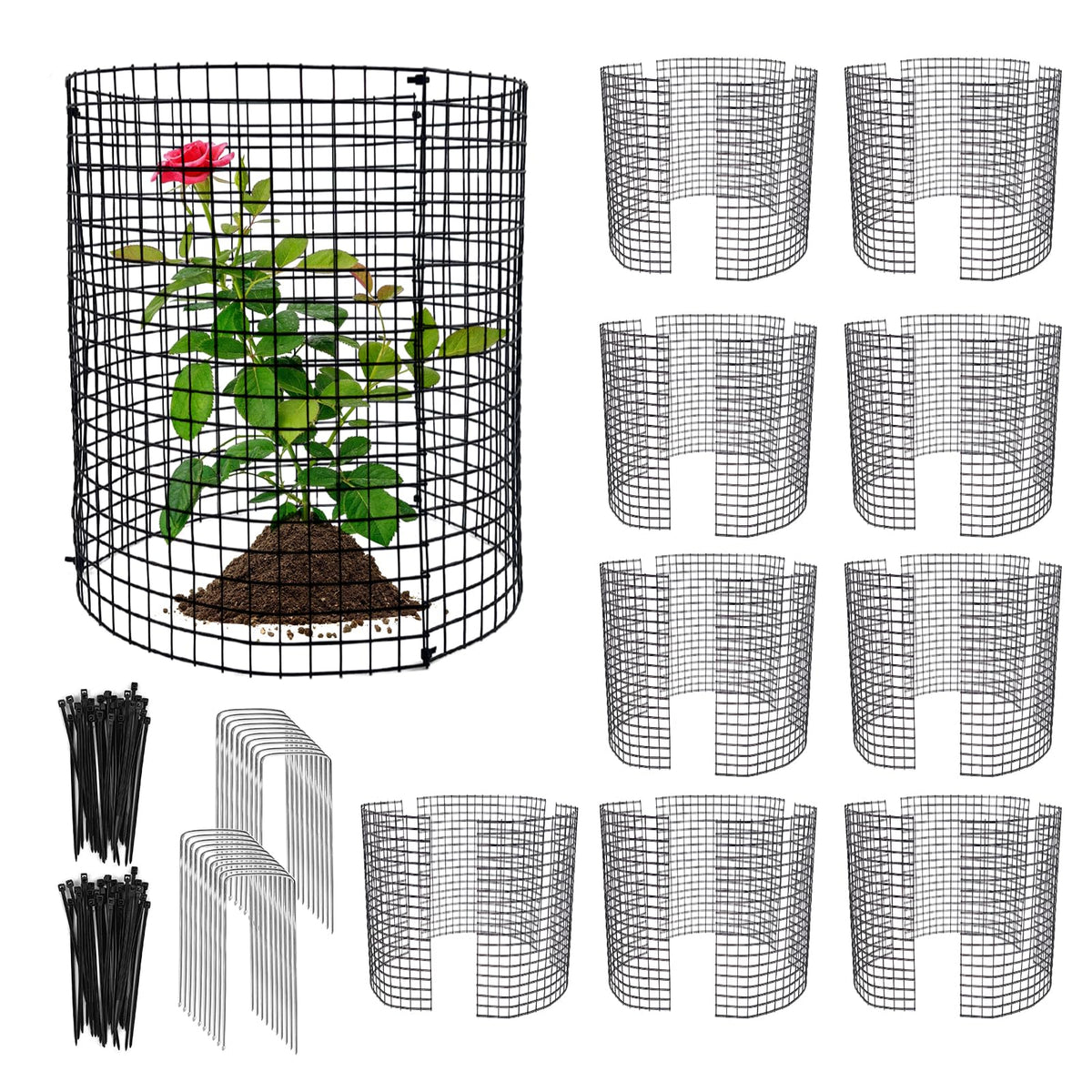 Sibosen round plant protector assembly shields seedlings from wildlife while preserving sunlight.