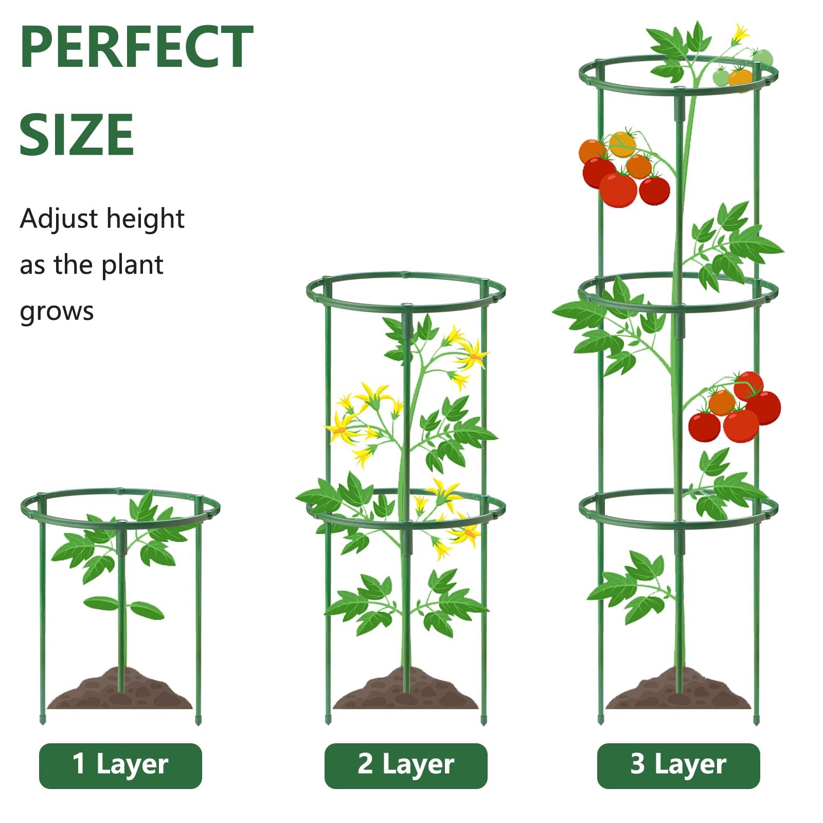 SIBRANT stackable 3-tier garden cage helps organize and stabilize stems.