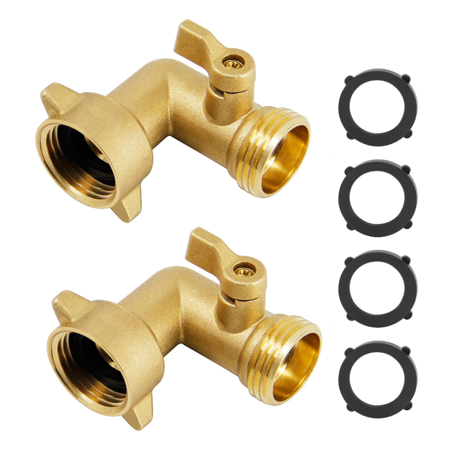 SICILAMIU 90-degree brass hose elbow with shut-off valve for easy water control.