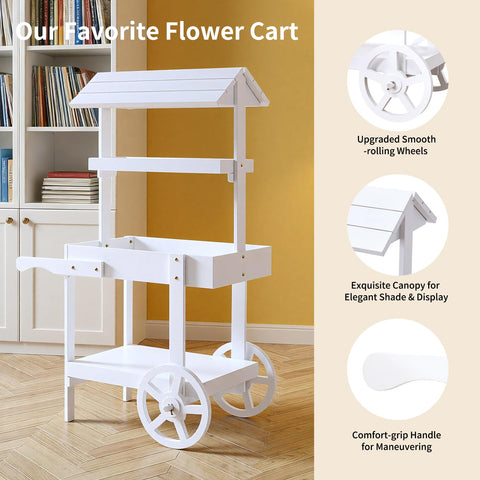 Sicrifety sturdy wooden cart with a white finish supports decor and snacks.