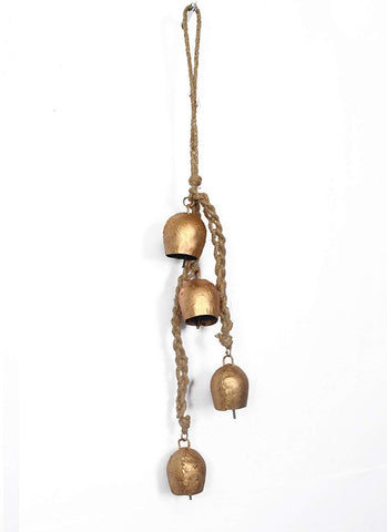 Siddhivinayak Overseas iron wrought bell chime with four bells for rustic wall decor.