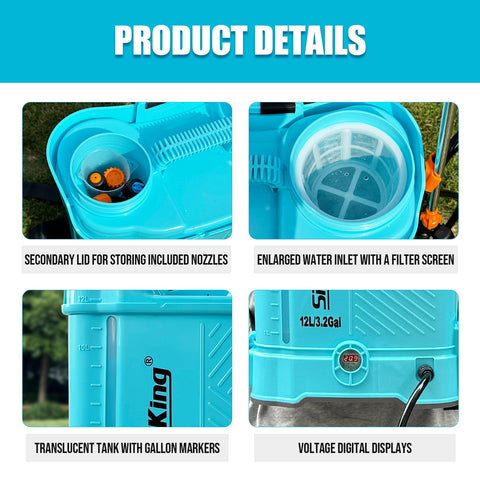 Semi-transparent tank with gallon markings on SideKing sprayer for easy level checks.