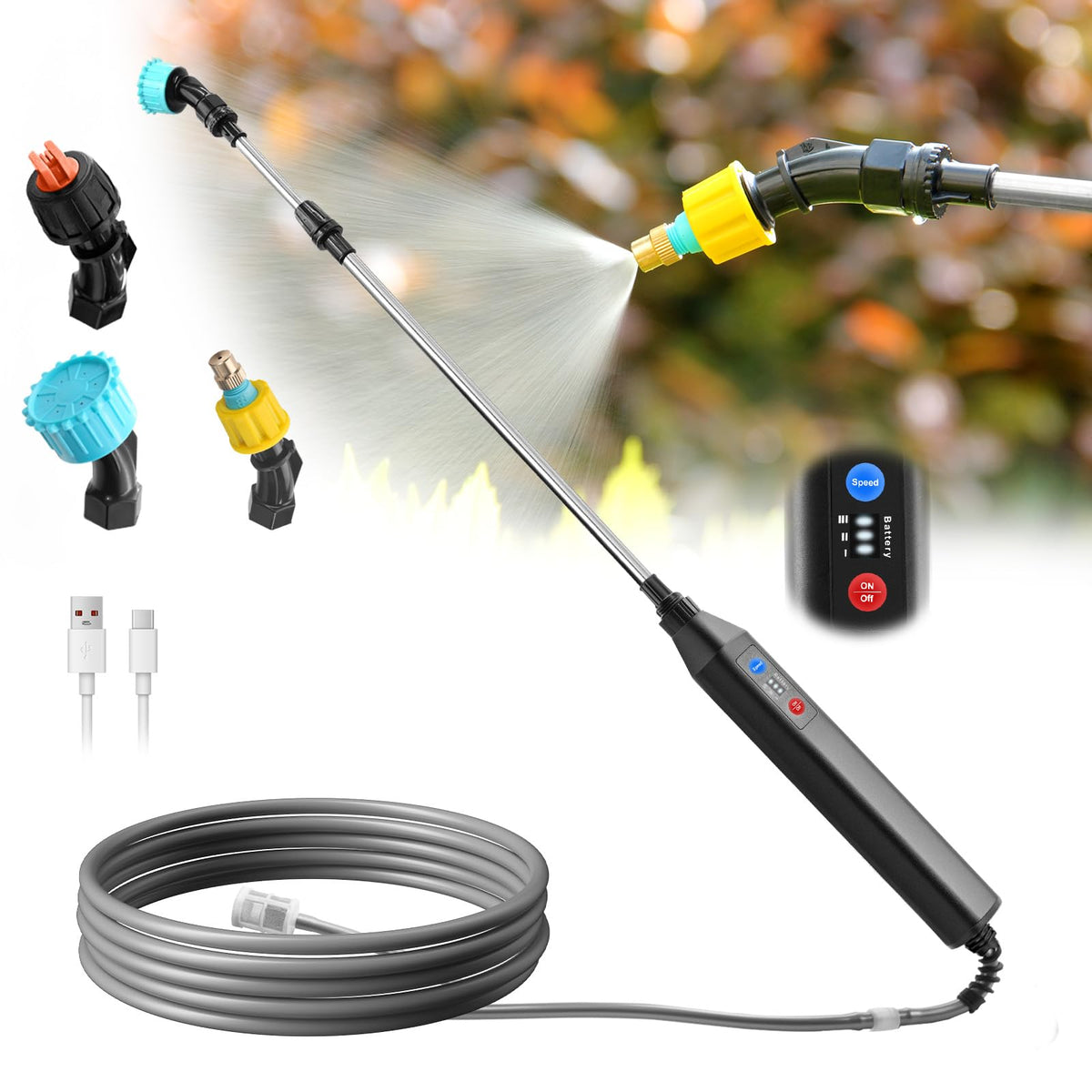 SideKing sprayer wand battery-powered for quick cordless garden tasks.