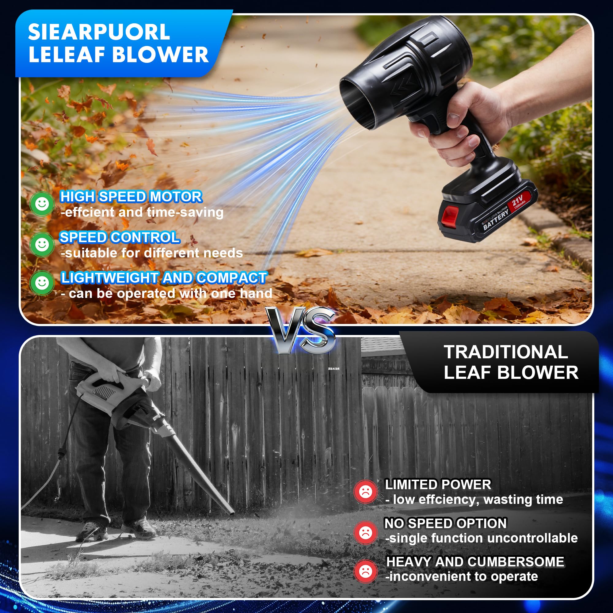 Ultra-lightweight blower fits comfortably in one hand for quick chores.
