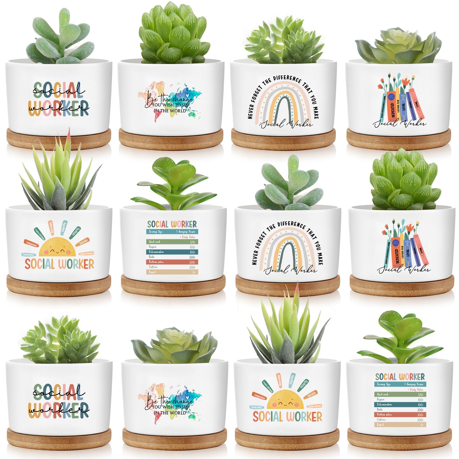 Sieral 12-pack succulent pots in ceramic for gift-ready desk decor.