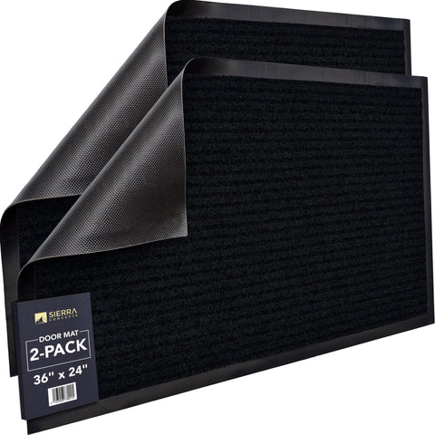 Sierra Concepts front door mat ribbed polyester for scraping dirt from shoes.