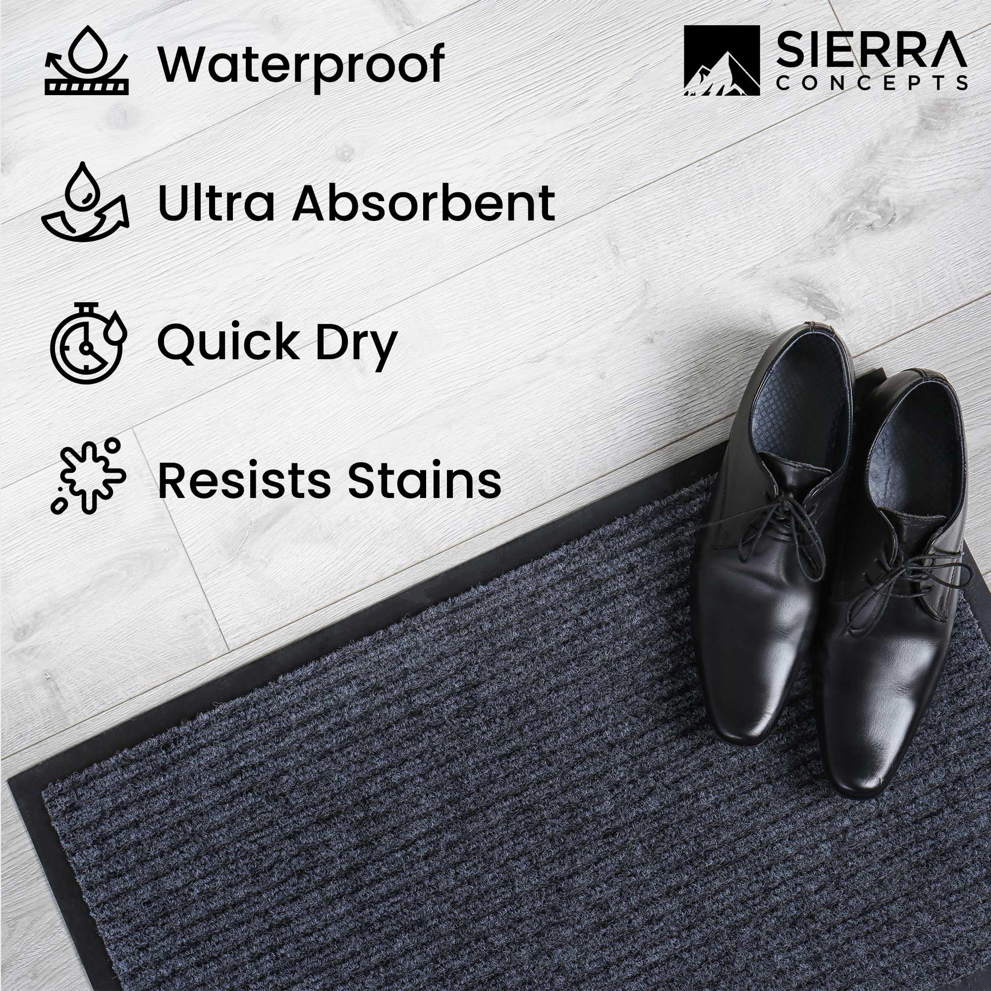 Non-slip rubber backing of Sierra Concepts entry mat stays in place