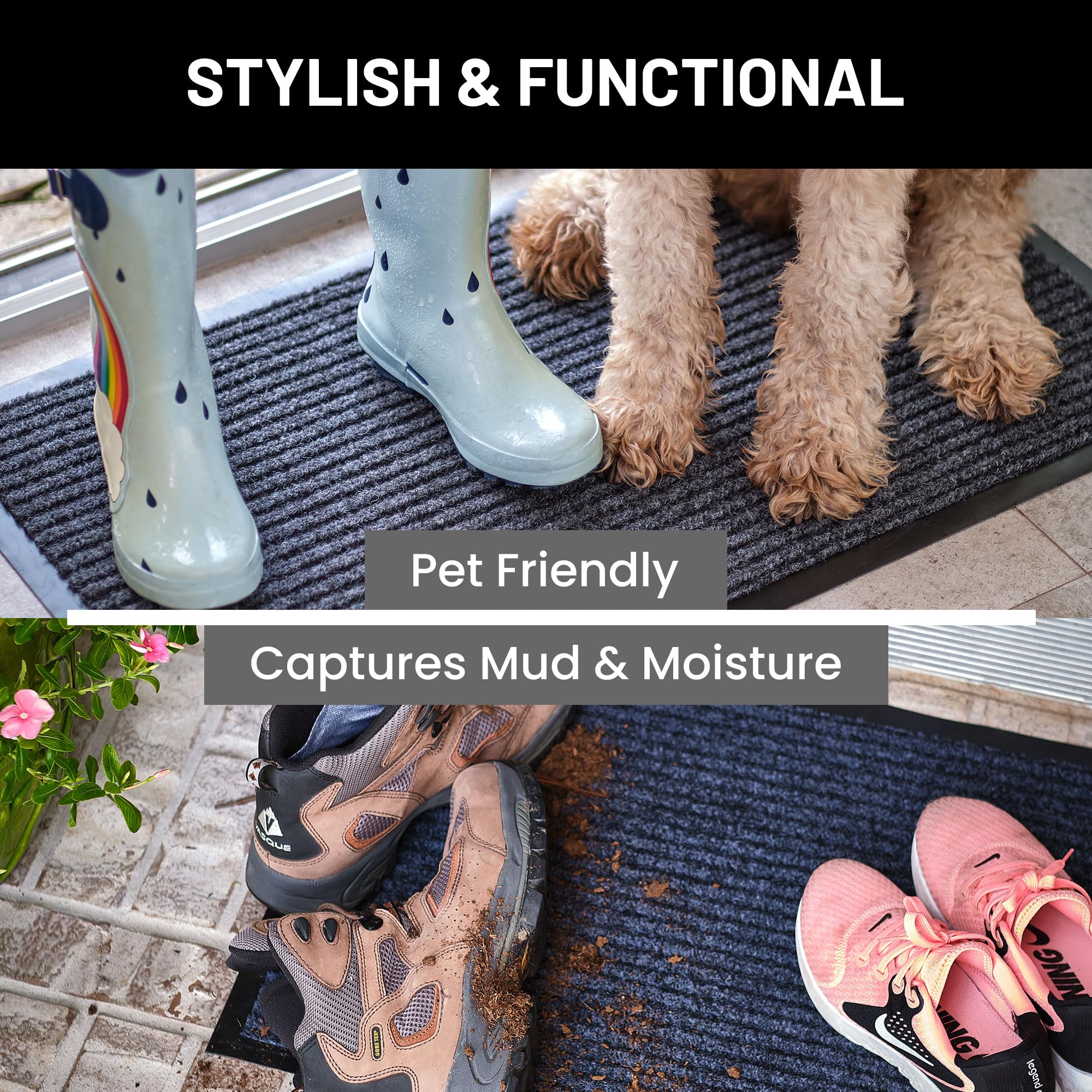 Ribbed polyester mat by Sierra Concepts scrapes debris from shoes