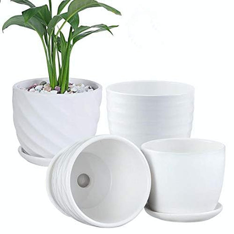 Sietpoek ceramic pots set of four in white for windowsill displays