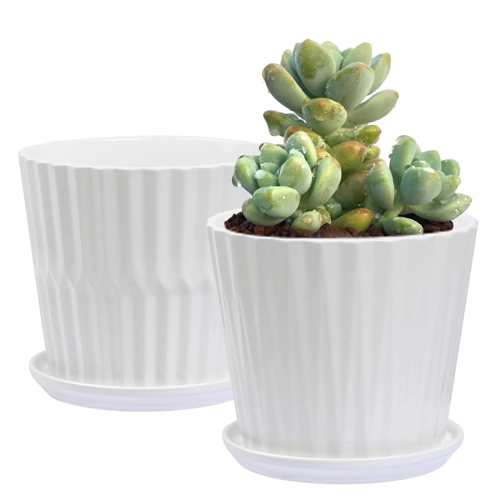 Sietpoek cylinder ceramic pot with attached saucer demonstrating integrated drainage