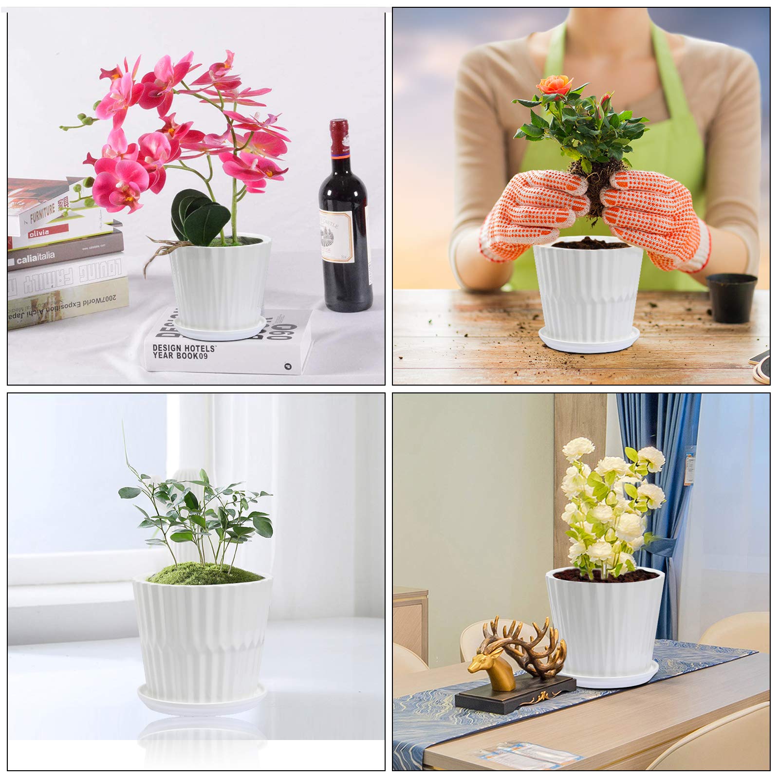 Sietpoek white ceramic planter set in a bright home corner