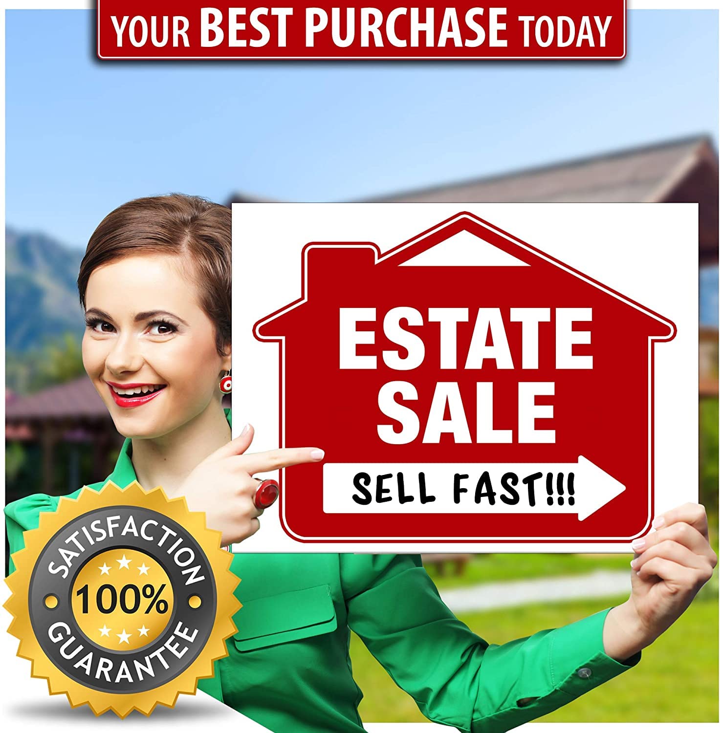 SignHero estate sign with directional arrows directing buyers