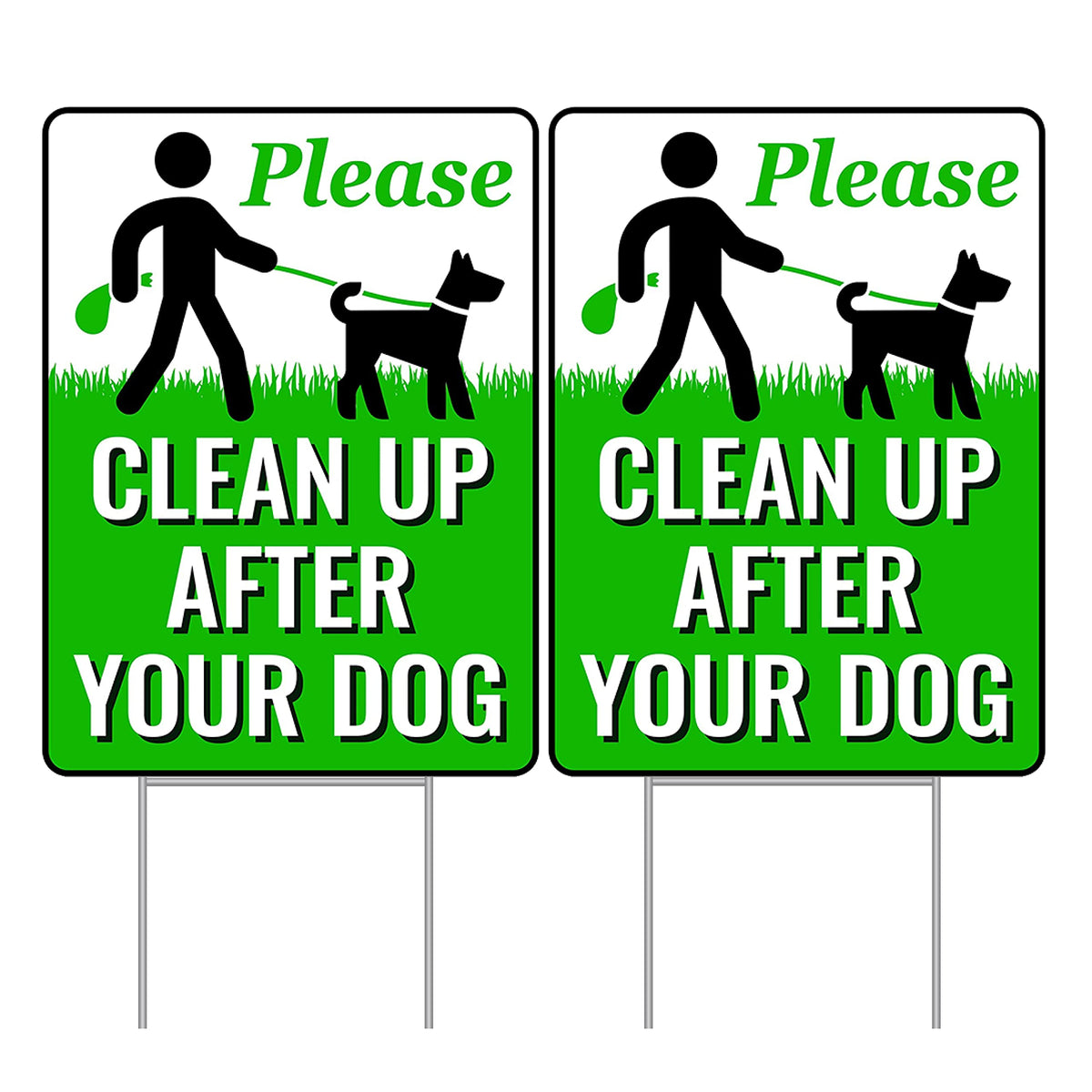 Signs Authority dog sign with metal H-stake, front view, durable and weatherproof for yards.