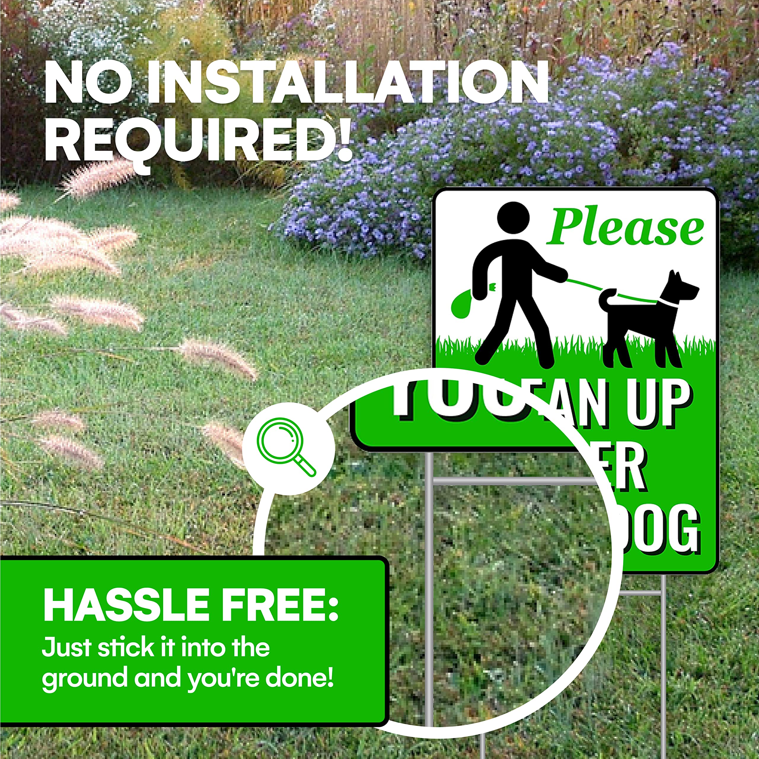 Signs Authority double-sided no-poop sign package supports yard coverage.