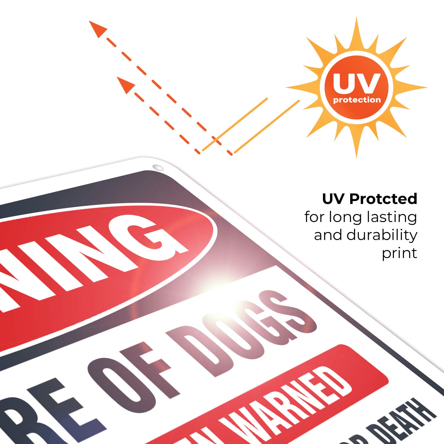 Sigo Signs Beware of Dog sign exterior-ready for sun and rain.