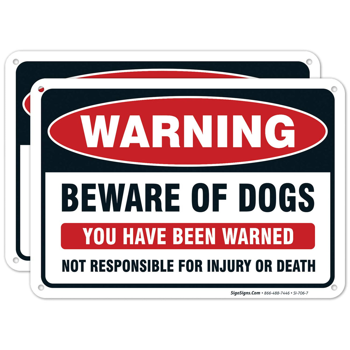 Sigo Signs Beware of Dog sign front view on durable metal for outdoor use.