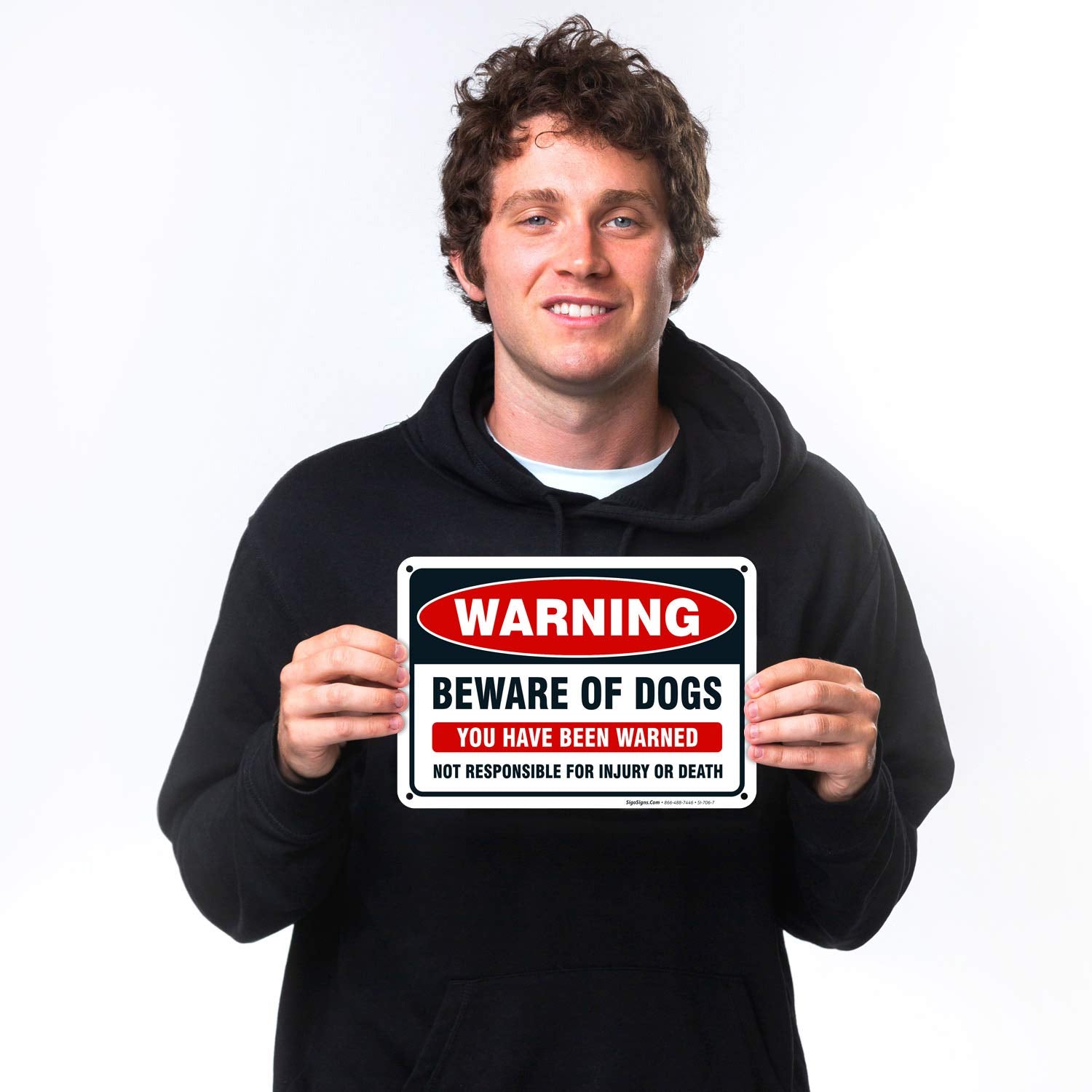 Sigo Signs Beware of Dog sign mounted outdoors on metal resists weather.