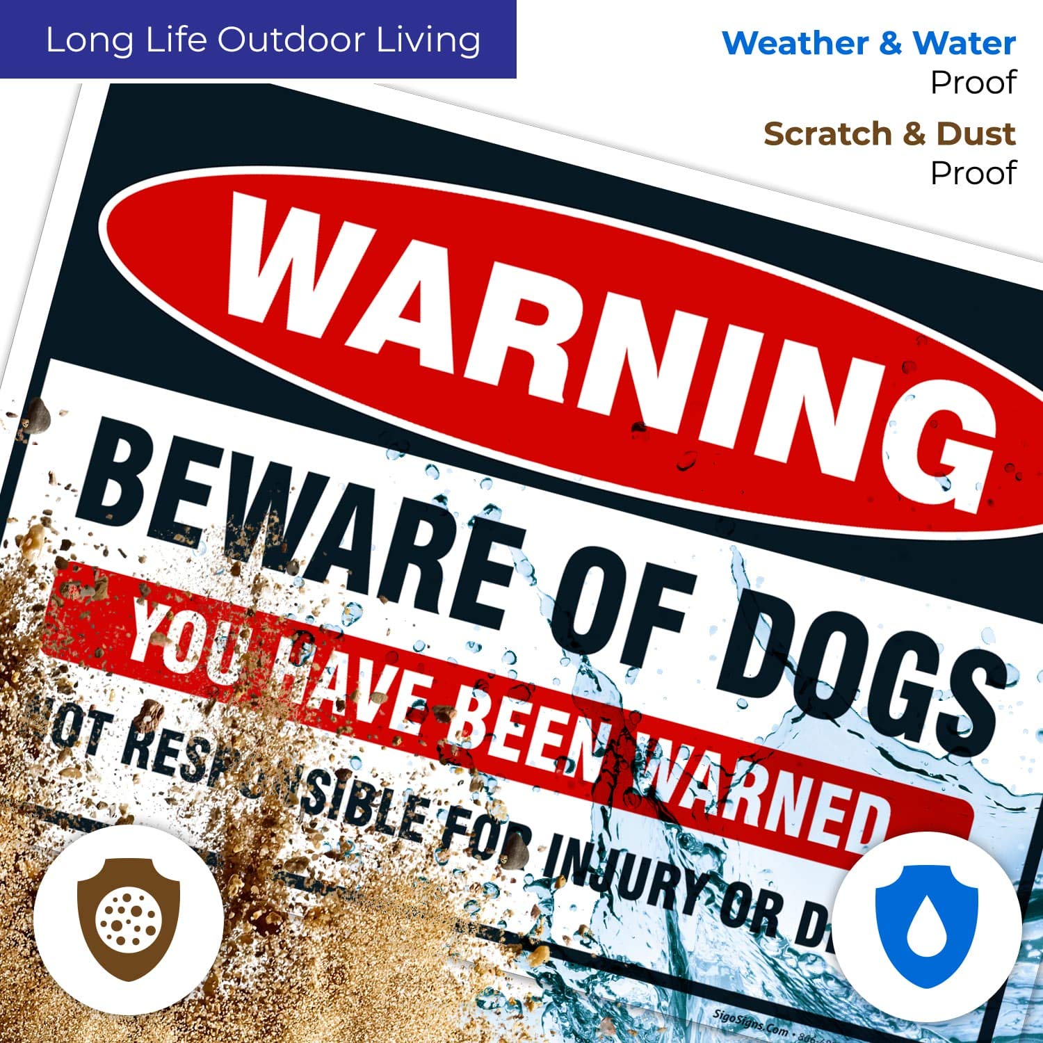 Sigo Signs Beware of Dog sign pack-2 pre-drilled holes for quick mounting.