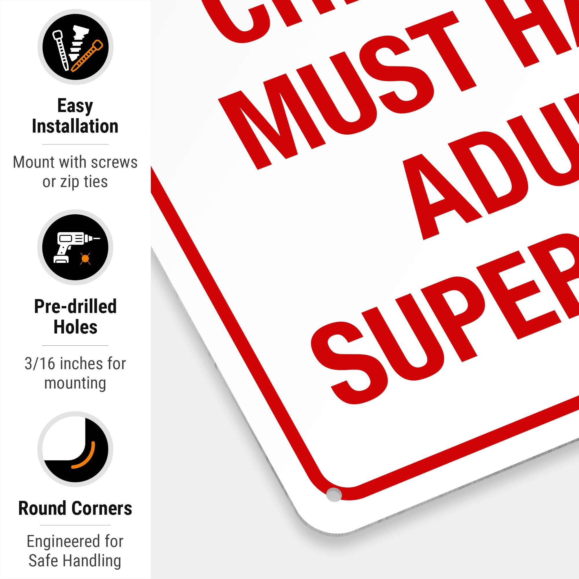 Sigo Signs outdoor pool sign reminding adults to supervise children.