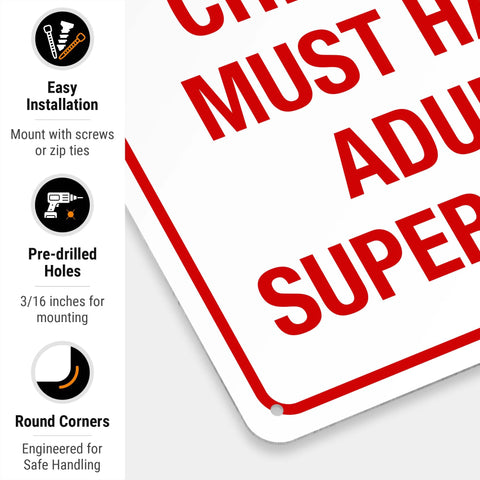 Sigo Signs outdoor pool sign reminding adults to supervise children.