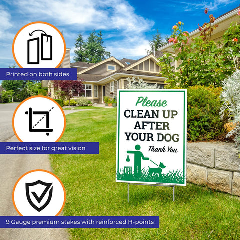Sigo Signs 2-pack in yard setup provides consistent messaging for pet cleanup.