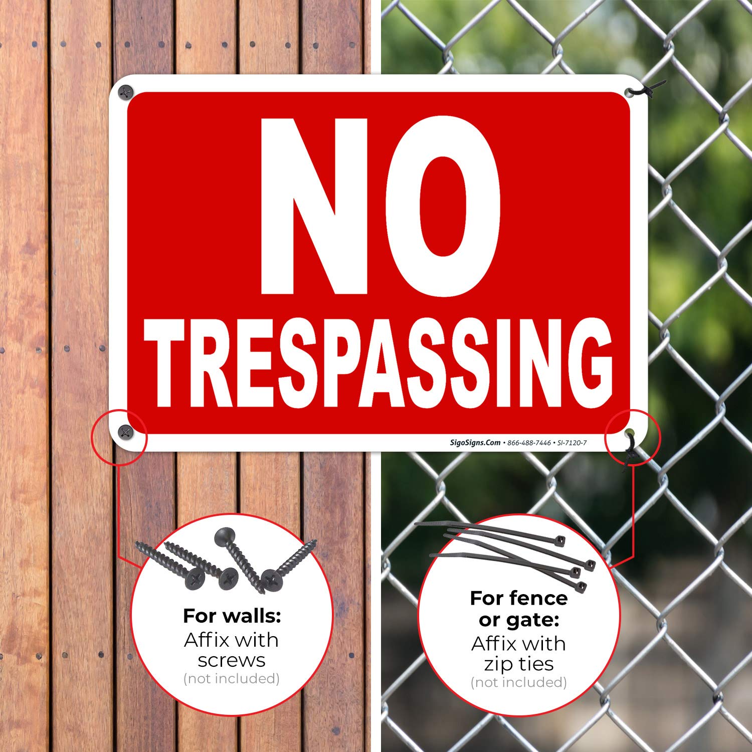 Sigo Signs pre-drilled holes for quick, secure mounting on walls or posts.