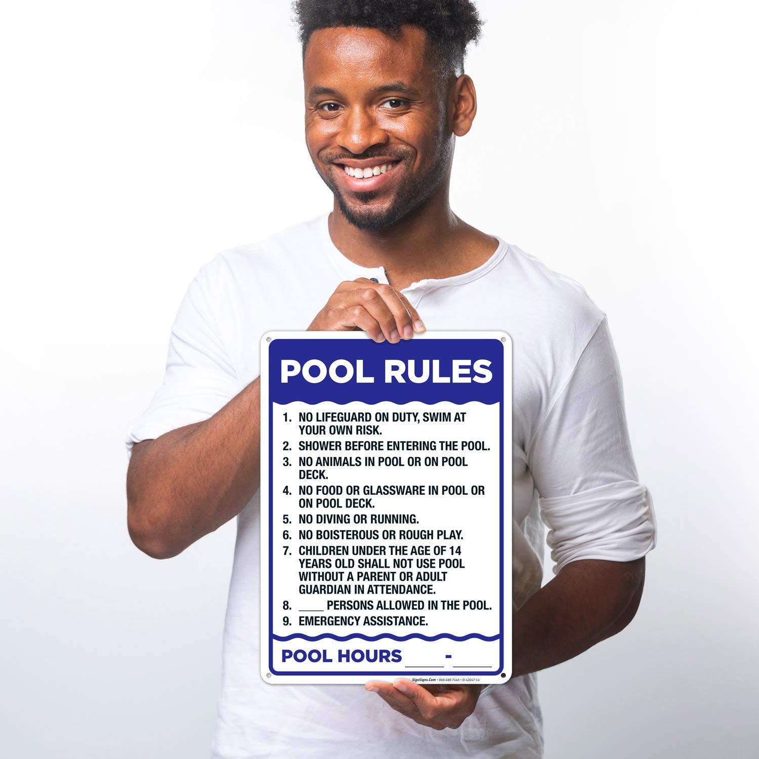 Sigo Signs pool rules sign rust-free aluminum for long-lasting outdoor durability.