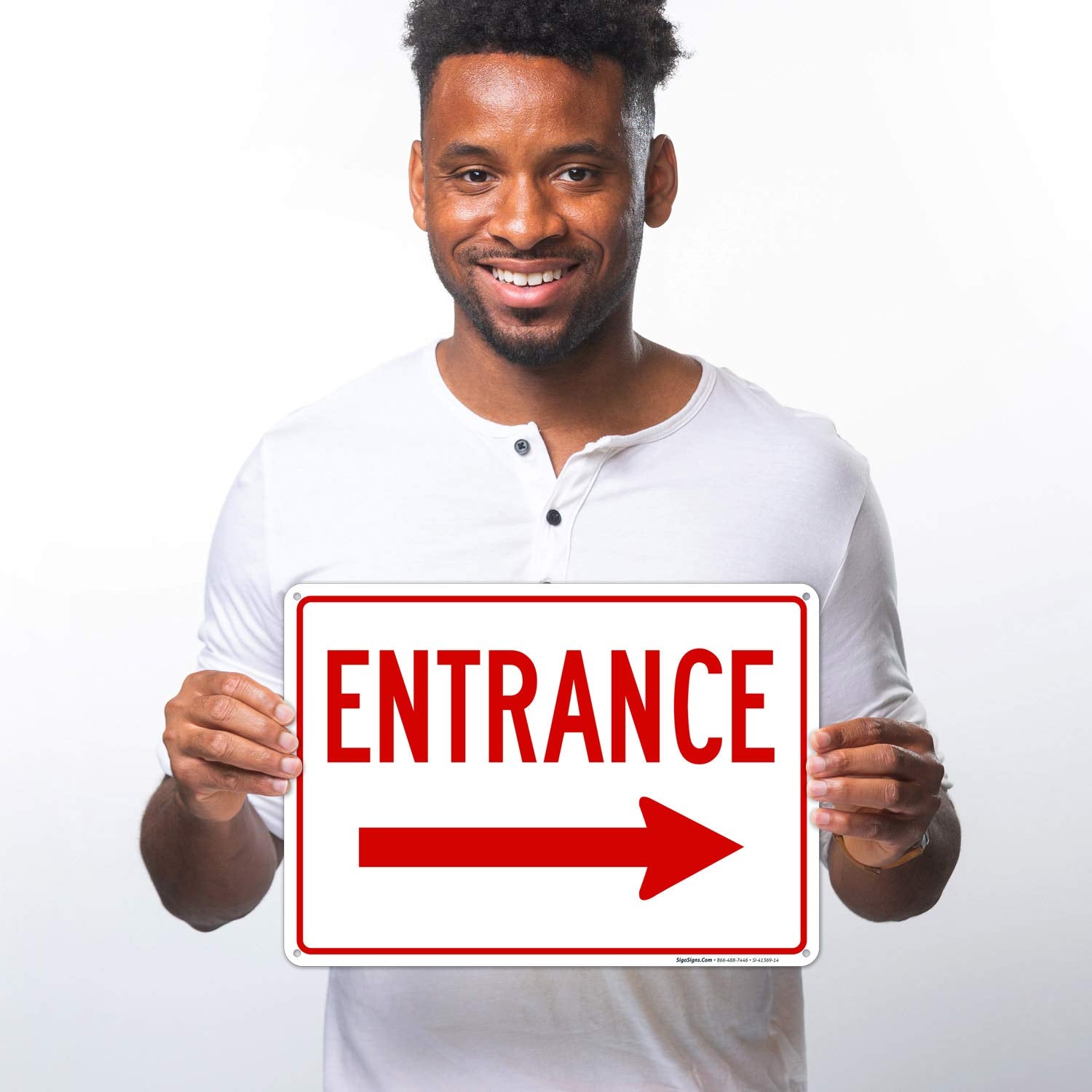 Sigo Signs rust-free aluminum entrance sign offers weather-ready durability.