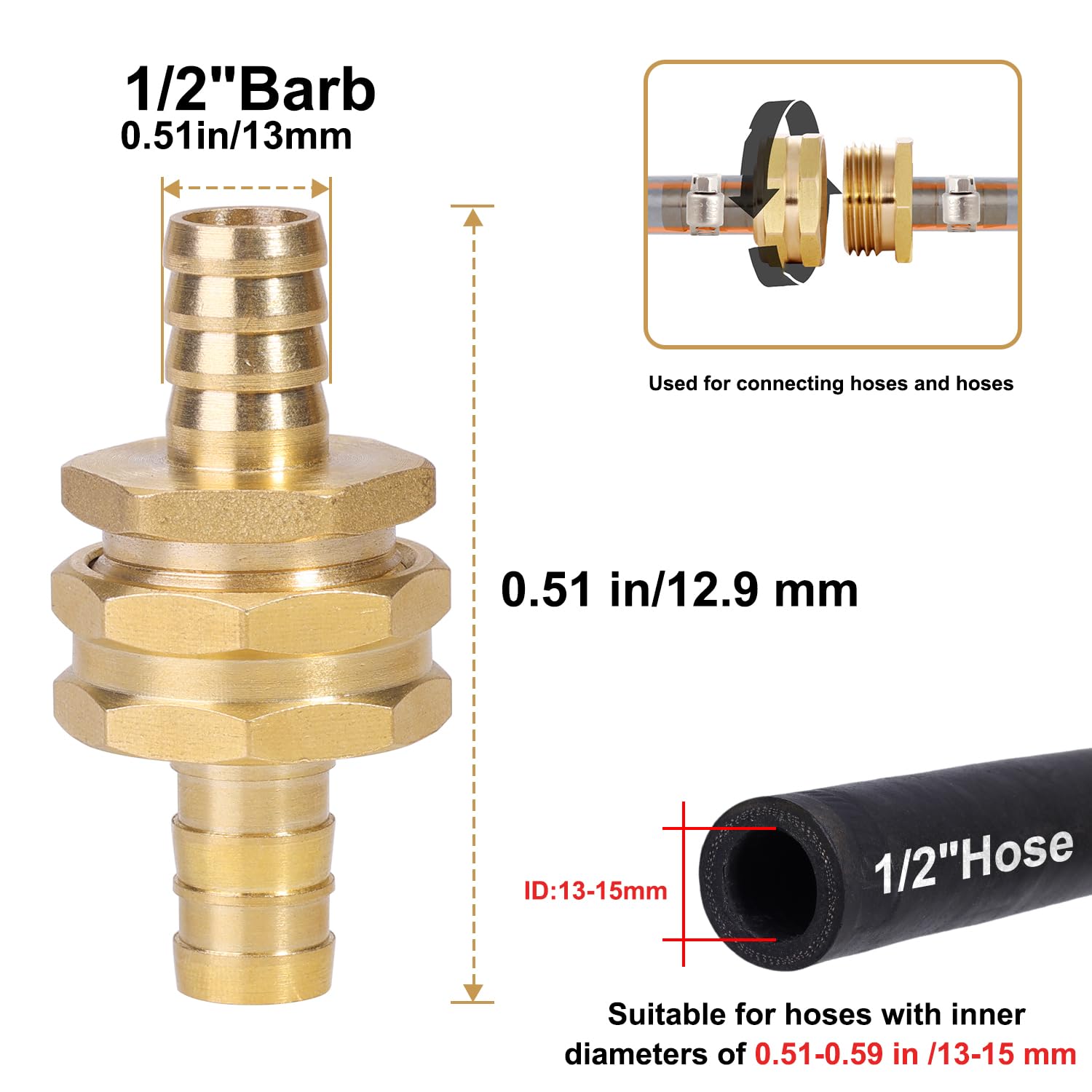 Siguranta brass hose end half-inch barb detail ensures reliable connections
