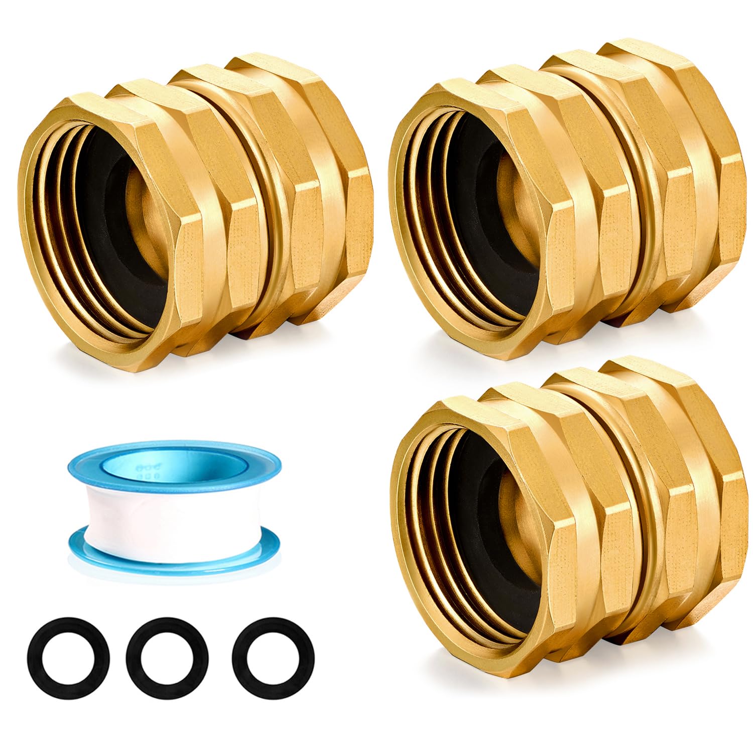 SIGURANTA garden hose adapter with brass double-female swivel for secure connections.