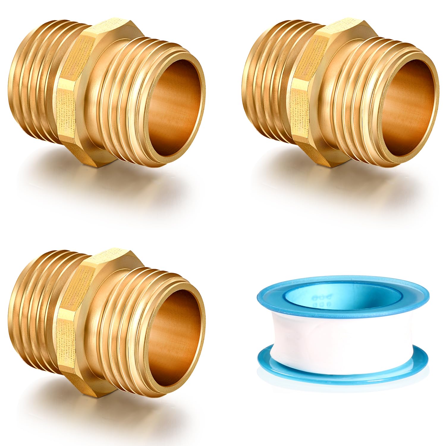 SIGURANTA brass double-male garden hose connector 3-pack for quick joins.