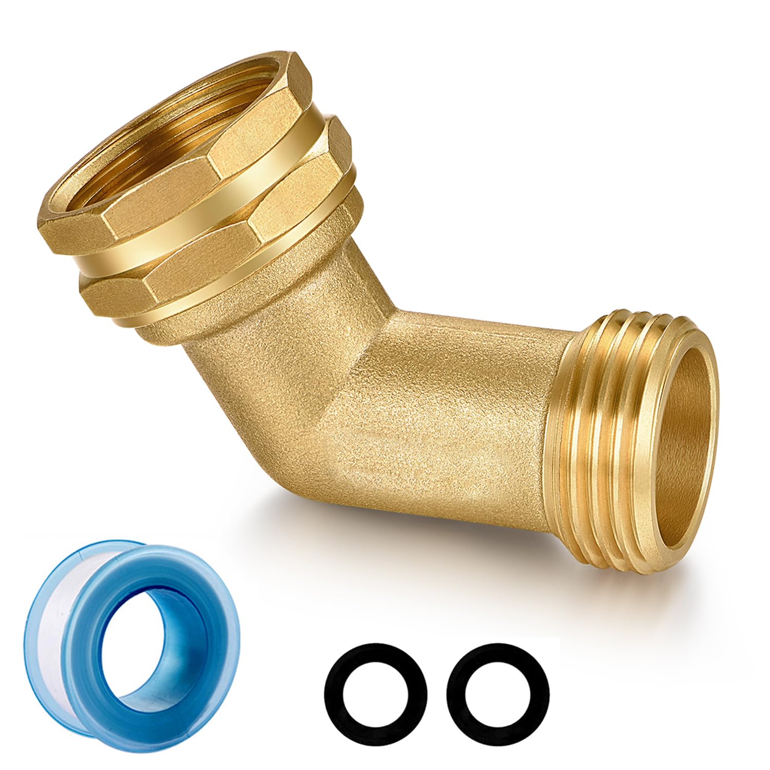 SIGURANTA garden hose elbow connector 45-degree view reduces strain and improves reach.