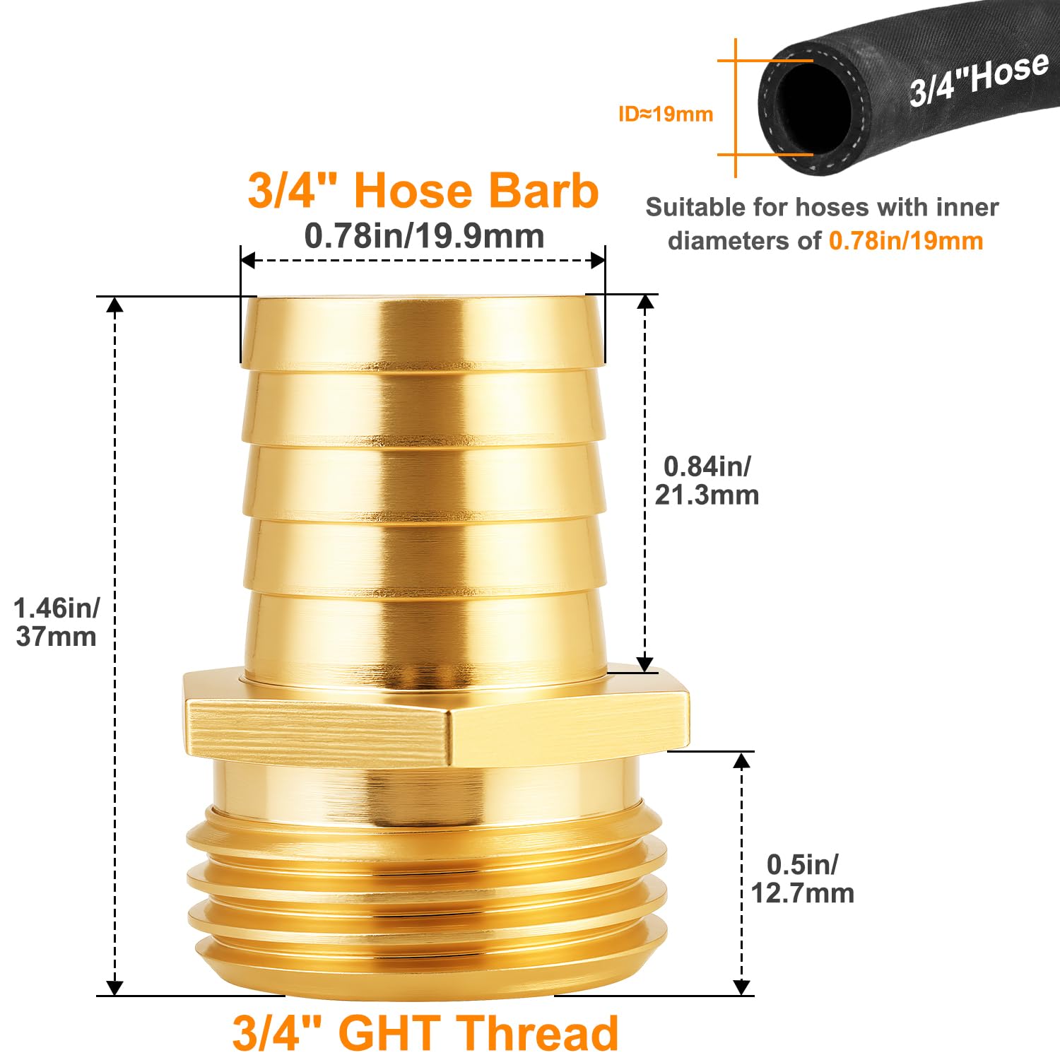 SIGURANTA brass GHT thread spigot connector provides leak-free water flow.