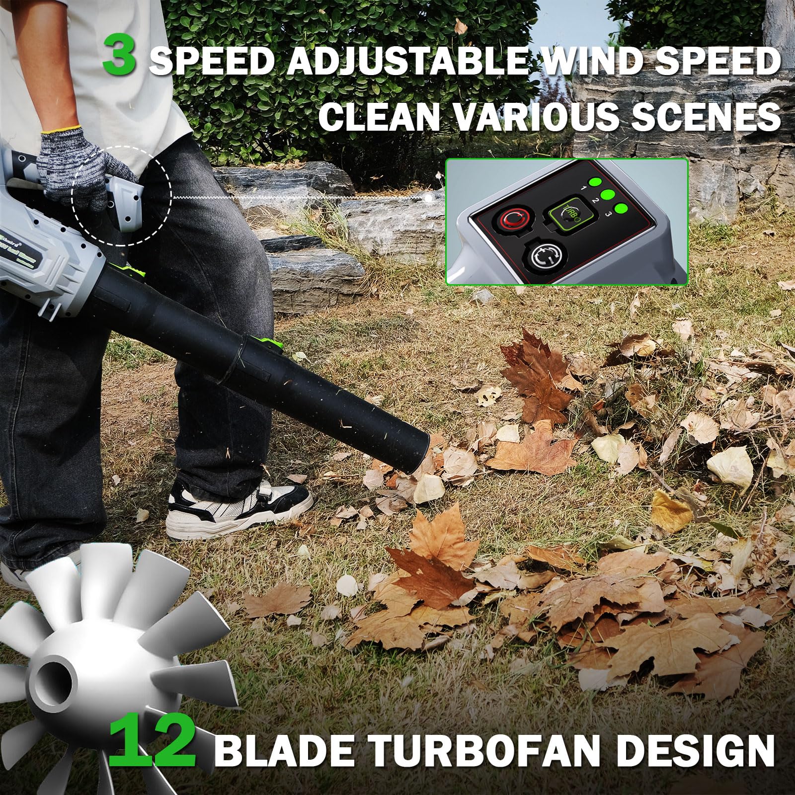 Sihuird leaf blower in use in the yard demonstrates powerful cordless performance.