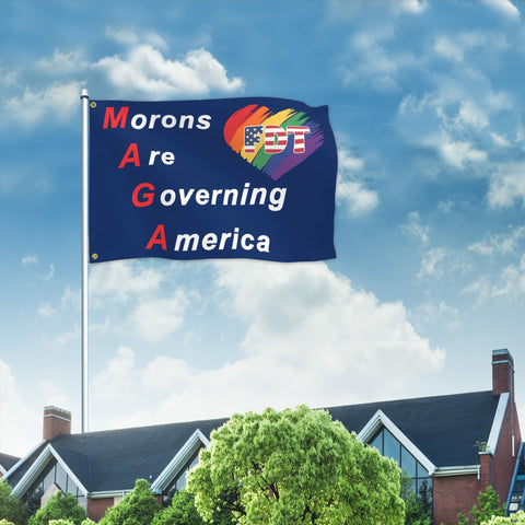 siixoi Morons Are Governing America flag front double-sided view for legible messaging.