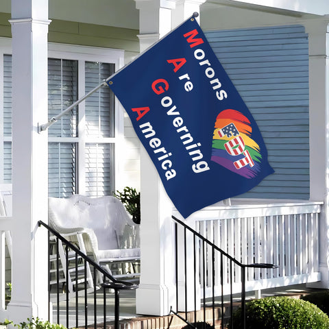 siixoi Morons Are Governing America flag easy to install on walls or poles.
