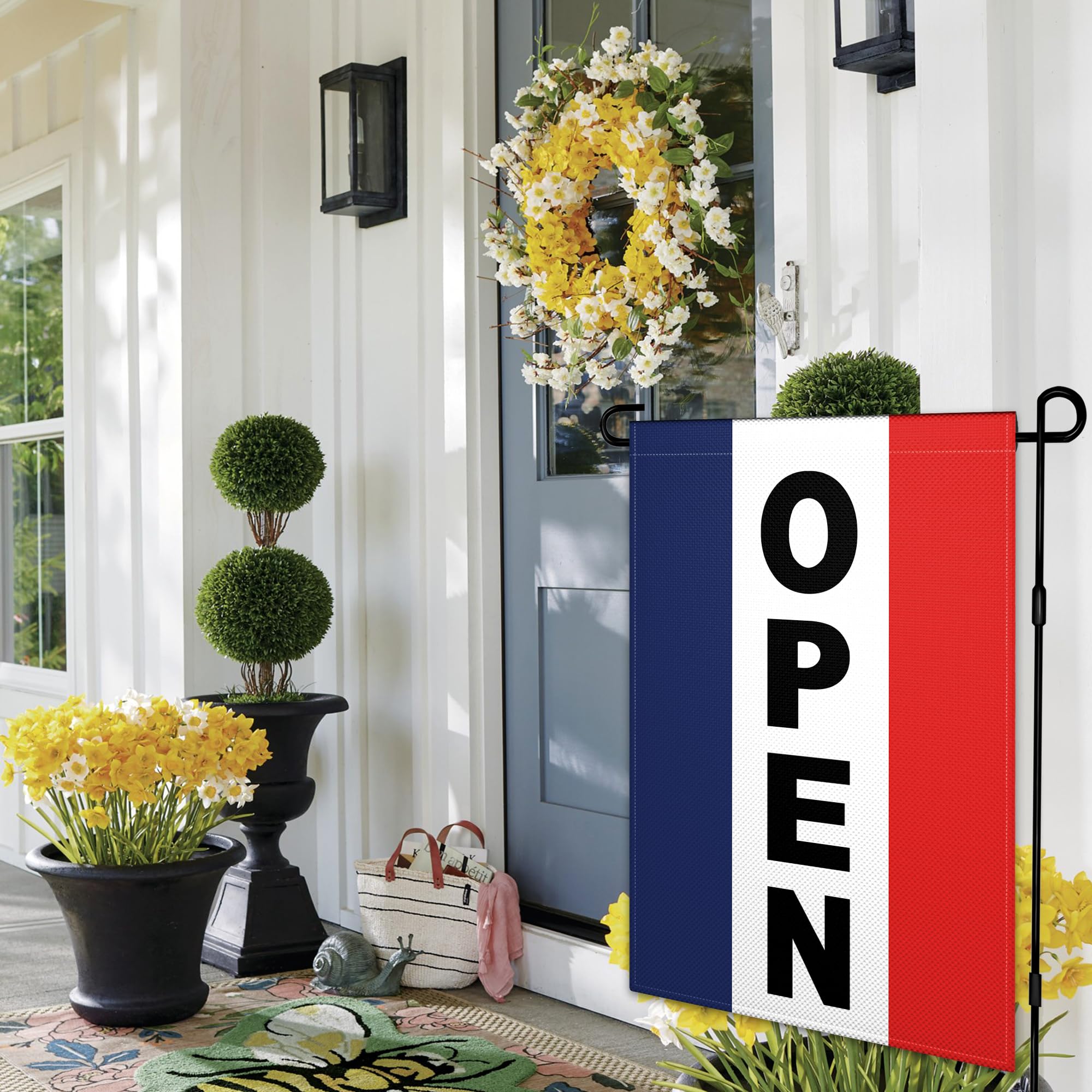 Siixoi Open Sign 12x18 garden flag outdoors boosts curb appeal