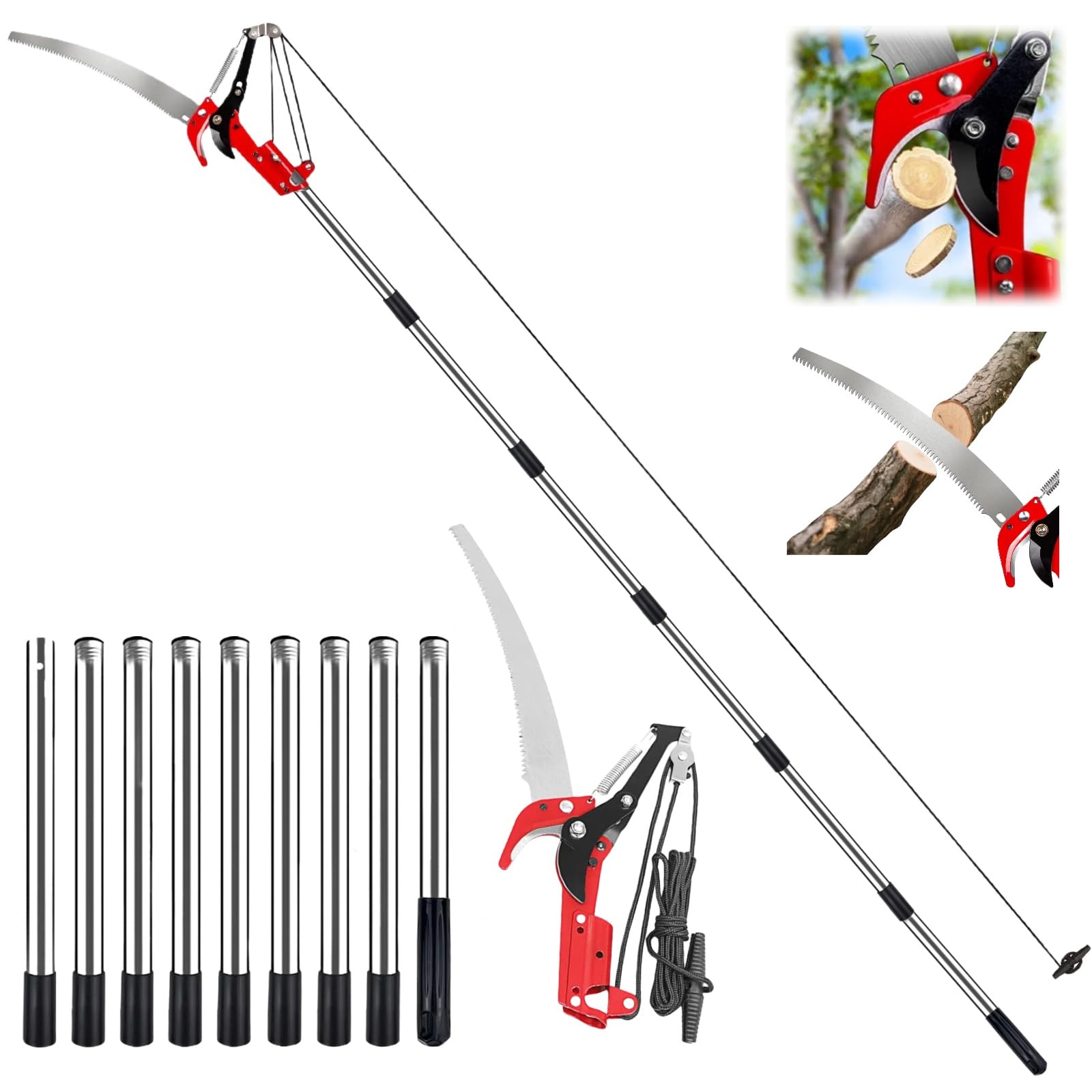 Silanit 157-inch extendable pole saw reaching tall branches from the ground.