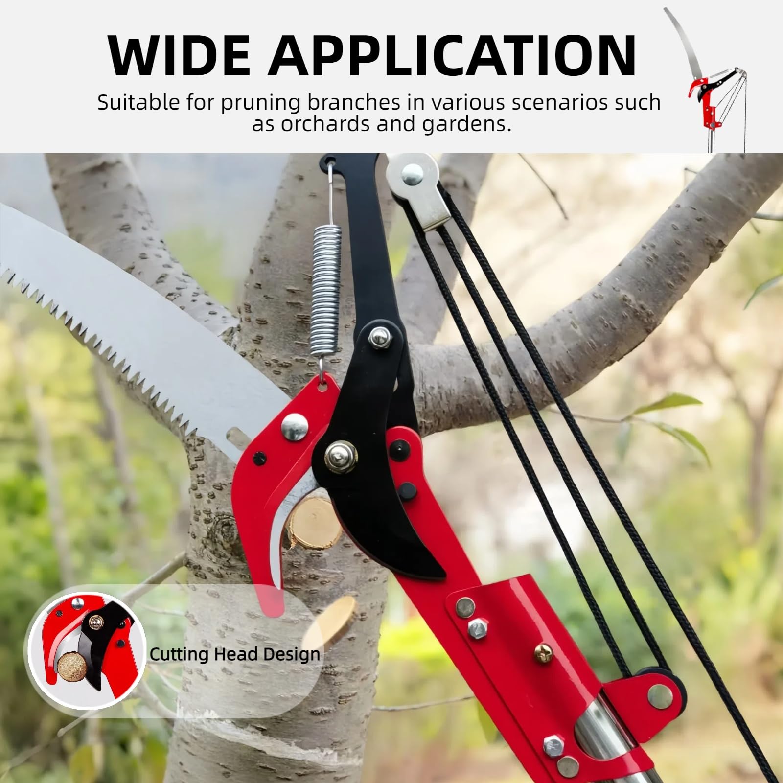 Silanit dual-pulley trimmer head reduces hand effort on tough limbs.