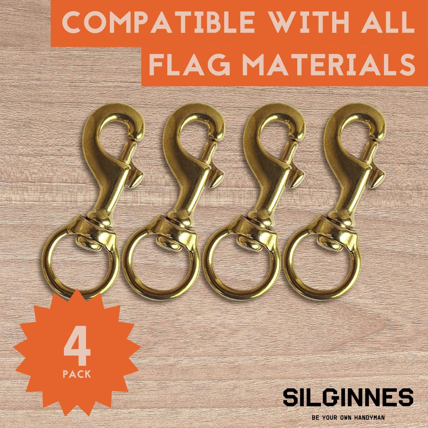 Silginnes bronze brass hook 3.2 x 1.4 inch fits flag grommets for easy attachment.