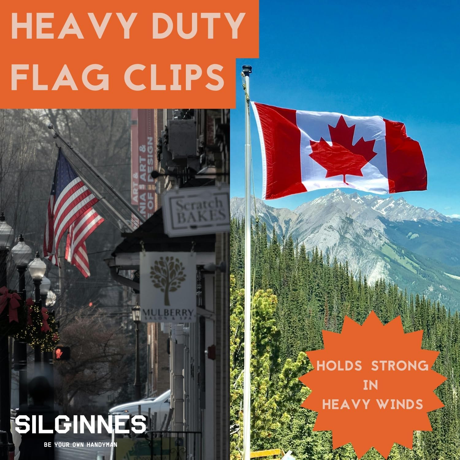 Silginnes easy-attachment flag clip enables quick on/off changes.