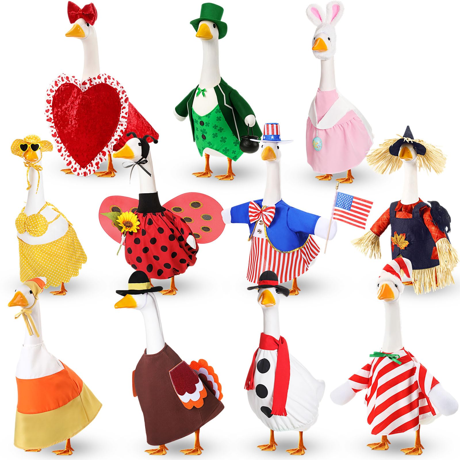 Silicherry 11-set goose outfits on lawn statue for year-round decor and curb appeal