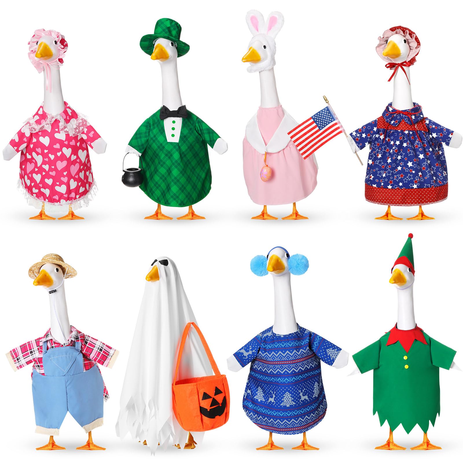 Silicherry 8-set Valentine goose outfit adds festive charm to cement goose statue outdoors