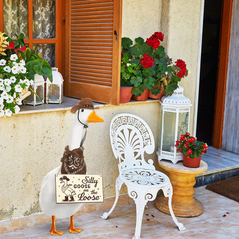 Silicherry brown outdoor goose statue brightens porches